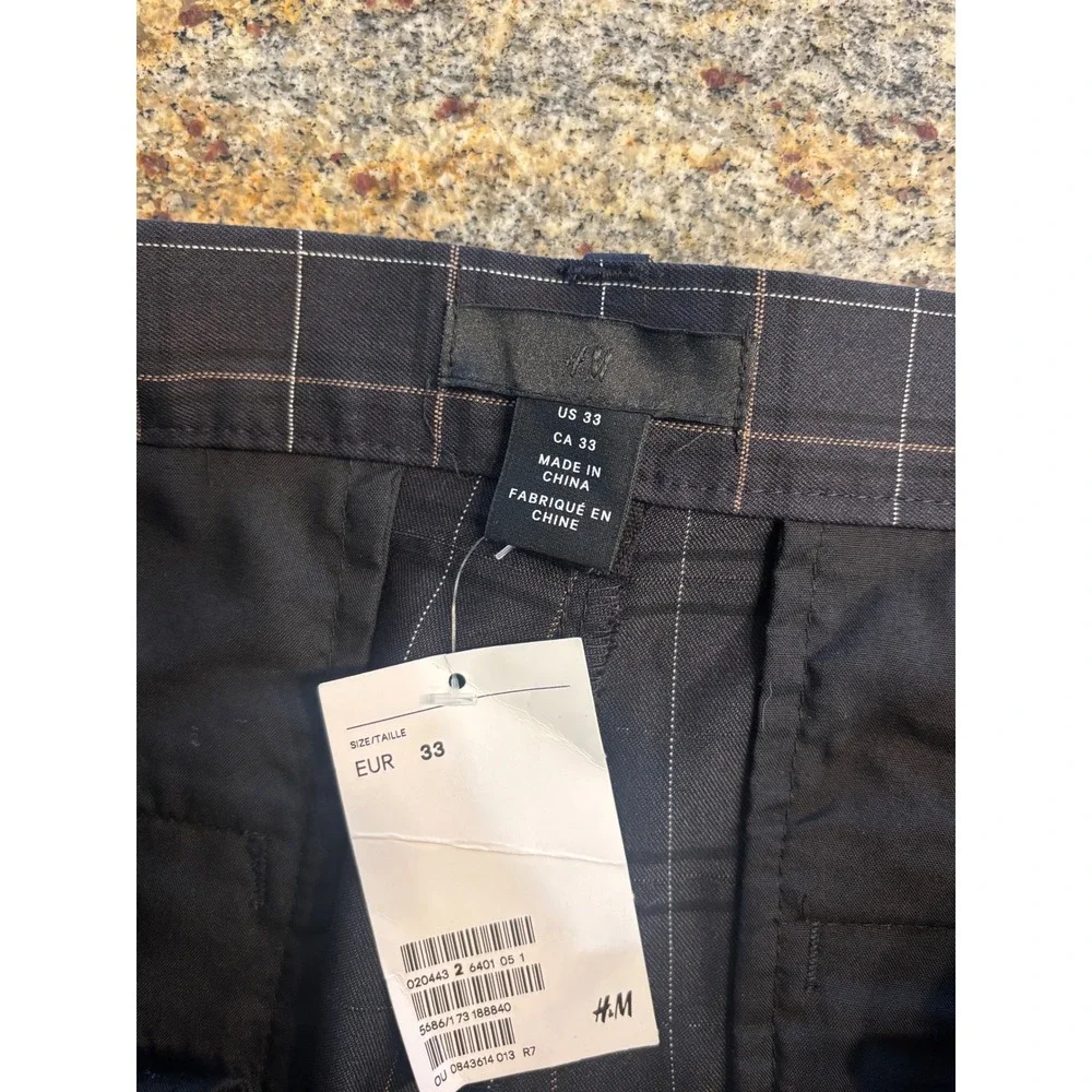 NWT H&M‎ Mens Skinny Fit Windowpane Plaid Dress Pants Navy Blue Size 33